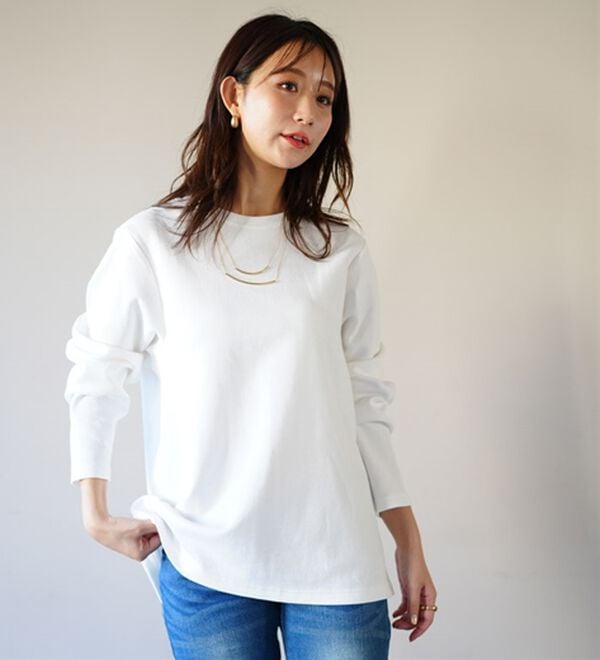 A HAPPY MARILYN（アハッピーマリリン）の「【Ｍ～８Ｌ】名品！「３つのシルエット」と「長袖／半袖」から選べる 綿混 ベーシック Ｔシャツ（Tシャツ）」｜詳細画像