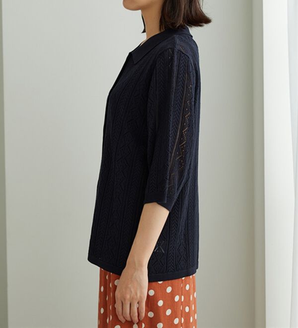 BELLUNA（ベルーナ）の「衿付き透かし編みニットカーディガン（ニットカーディガン）」｜詳細画像