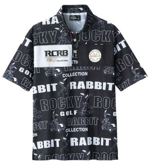 「＜ロッキーラビット＞総柄ビッグメッシュポロシャツ（メンズポロシャツ）」｜ブラック