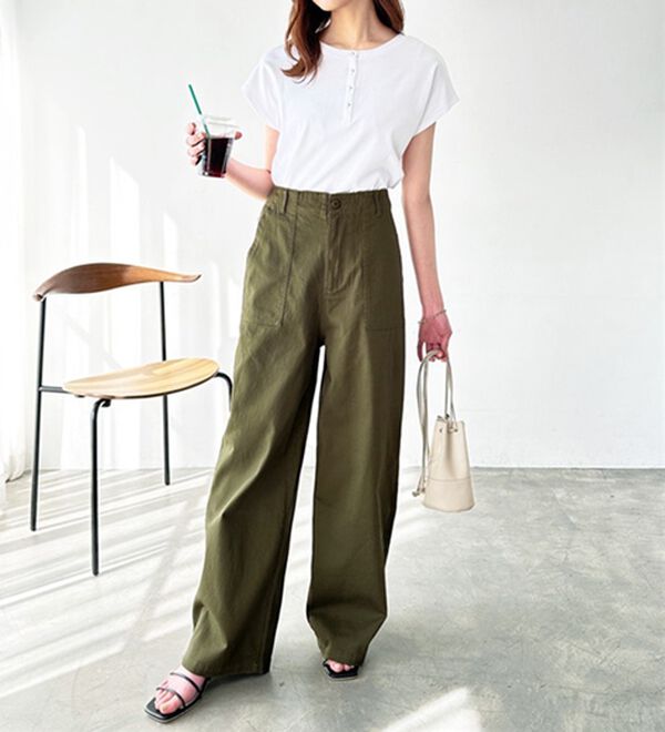 GeeRA（ジーラ）の「コットンワイドベイカーパンツ（フルレングスパンツ）」｜詳細画像