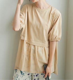 BELLUNA（ベルーナ）の「ギャザー使い異素材切替ふんわりチュニック（チュニック）」｜ベージュ