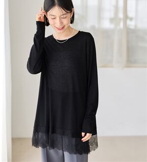 Viola e Viola（ヴィオラ エ ヴィオラ）の「【体型カバー】重ねて楽しむ！なんでもチュニック（カットソー）」｜レースブラック