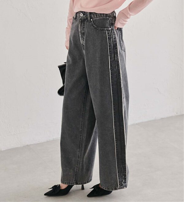 RANAN（ラナン）の「配色サイドフリンジワイドデニム（フルレングスパンツ）」｜詳細画像