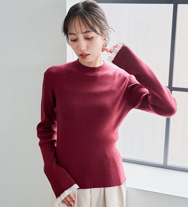 RANAN（ラナン）の「【春色追加】シアーフリル袖ハイネックリブニット（ニット・セーター）」｜詳細画像