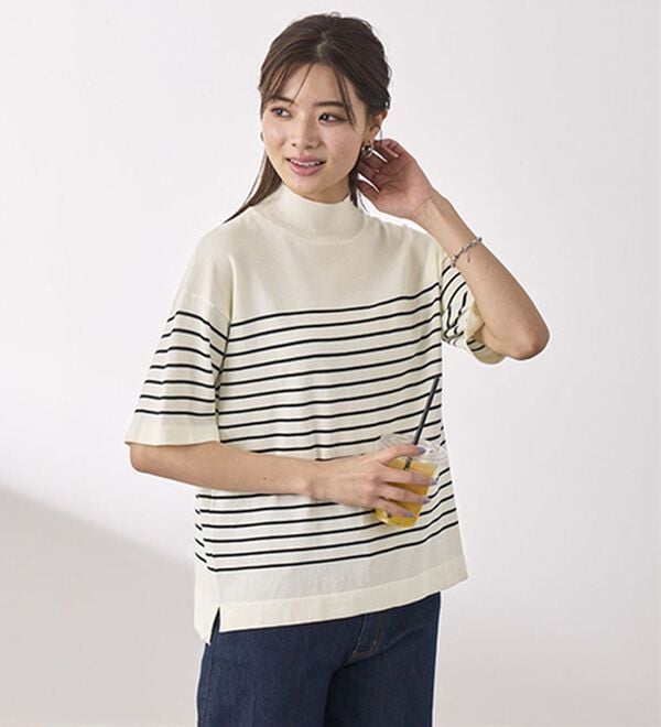 BELLUNA（ベルーナ）の「【選べるデザイン】Ｔシャツが苦手な方に！ひんやり綿混ニットＴ（ニット・セーター）」｜詳細画像