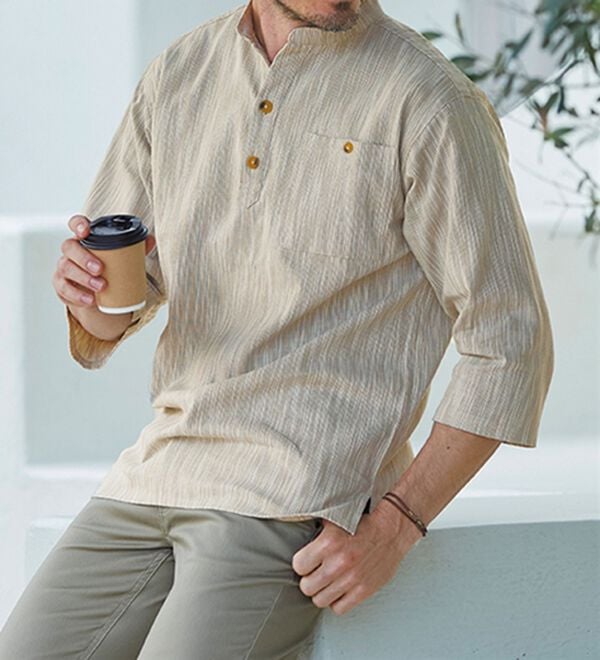 「ざっくり木綿のゆったりリラックスシャツ（メンズシャツ）」｜詳細画像