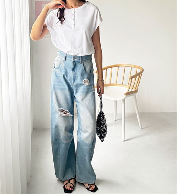 GeeRA（ジーラ）の「綿１００％前後２ＷＡＹシルケットフレンチスリーブカットソー（Tシャツ）」｜詳細画像