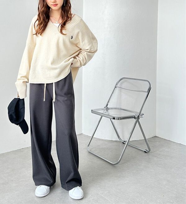 GeeRA（ジーラ）の「ふわふわあったか！裏起毛リブワイドパンツ（フルレングスパンツ）」｜詳細画像