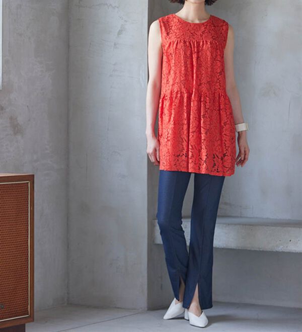 RANAN（ラナン）の「ひんやり！デニム調スリットパンツ（フルレングスパンツ）」｜詳細画像