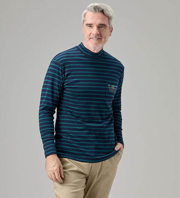 「綿１００％吸湿発熱ハイネックシャツ（メンズカットソー）」｜詳細画像