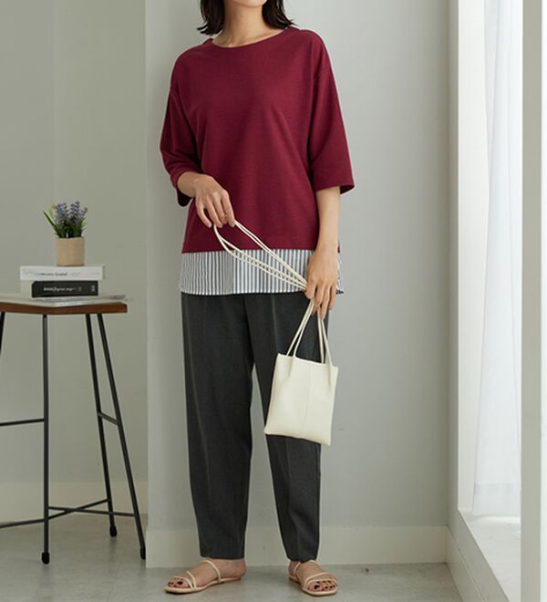 BELLUNA（ベルーナ）の「ラメストライプシャツフェイクチュニック（チュニック）」｜詳細画像