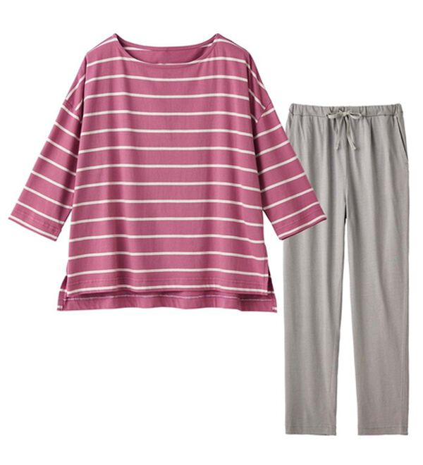 YU'NOW（ユナウ）の「コットン１００％おうちでもキレイ見えルームウェアセット（パジャマ・ルームウェア）」｜ピンク