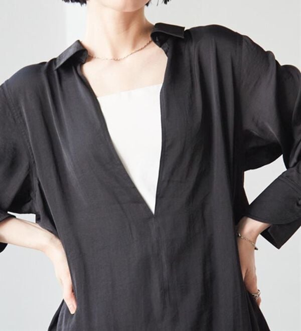 RANAN（ラナン）の「2WAYサテンスキッパーシャツ（シャツ）」｜ブラック