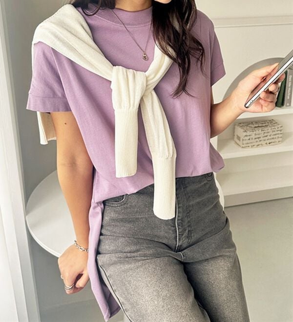 GeeRA（ジーラ）の「綿１００％フレンチスリーブチュニックＴシャツ（カットソー）」｜詳細画像