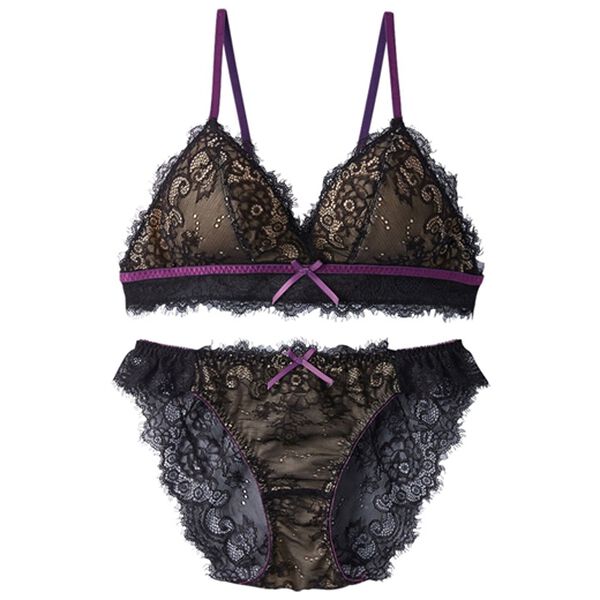 YU'NOW（ユナウ）の「アイラッシュレースのブラレット＆ショーツセット（ブラジャー＆ショーツセット）」｜ブラック
