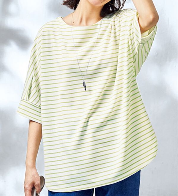 BELLUNA（ベルーナ）の「リップル素材ゆったりボーダープルオーバー（カットソー）」｜詳細画像