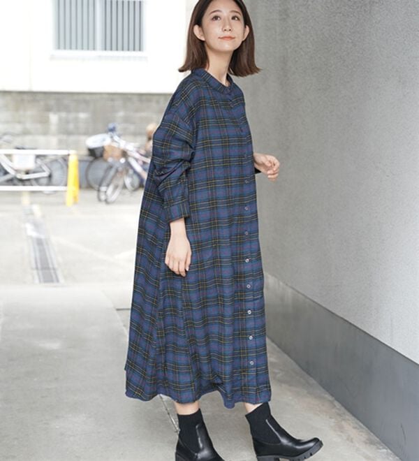 A HAPPY MARILYN（アハッピーマリリン）の「【ＬＬ～８Ｌ】フランネル チェック 細魅せ シャツワンピース（シャツワンピース）」｜詳細画像
