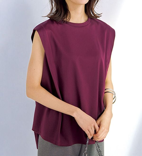 BELLUNA（ベルーナ）の「＜日本製＞クールコットン１００％袖タックプルオーバー（カットソー）」｜詳細画像