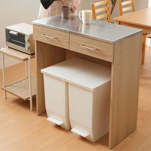 iellio（イエリオ）の「ステンレス天板ゴミ箱カウンター＜家電収納レンジ台・デッドスペース収納・作業台・木目調・ゴミ箱上収納＞（調理台・キッチンカウンター）」｜詳細画像