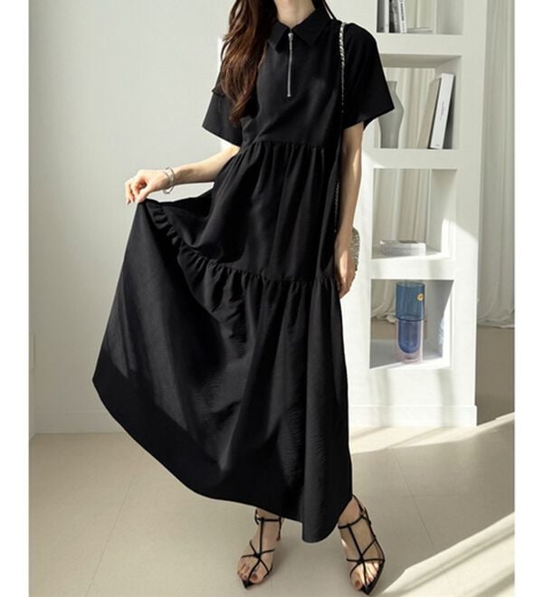 GeeRA（ジーラ）の「サッカーティアードハーフジップワンピース（その他ワンピース）」｜詳細画像