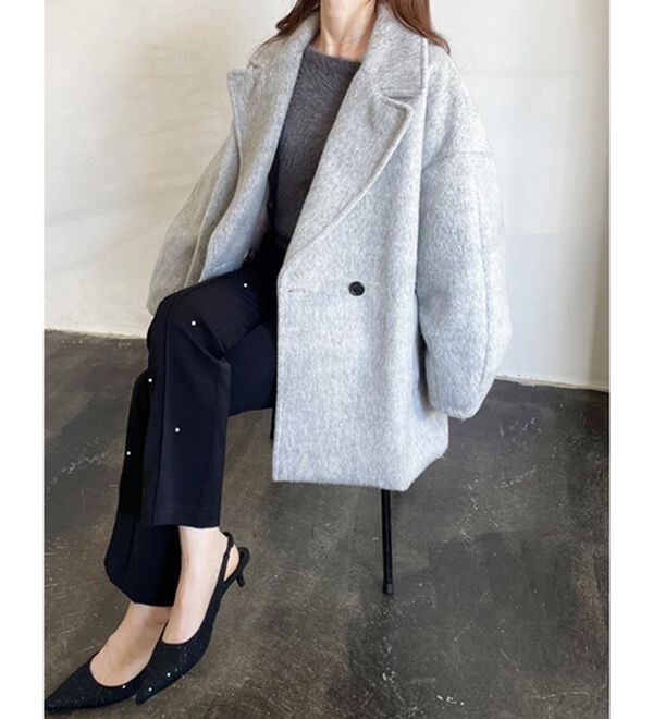 「【YOUING.】シャギーオーバーサイズミドルコート（ハーフコート）」｜詳細画像