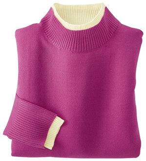 BELLUNA（ベルーナ）の「配色デザイン重ね着風ニットセーター（ニット・セーター）」｜ラズベリー系