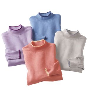 BELLUNA（ベルーナ）の「なめらかコットンシルク配色プルオーバー（ニット・セーター）」｜詳細画像