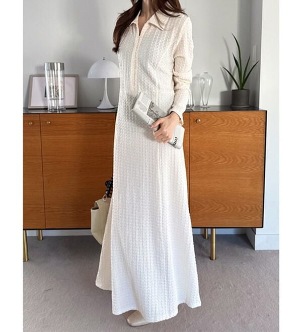 GeeRA（ジーラ）の「ポロ衿表面感素材マーメイドワンピース（カットソーワンピース）」｜詳細画像