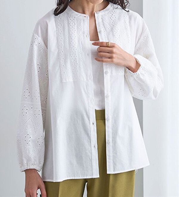 BELLUNA（ベルーナ）の「綿１００％レース切替デザインブラウス（ブラウス）」｜詳細画像