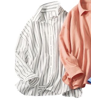 BELLUNA（ベルーナ）の「【快適Ｌａｂ．】シワになりにくい！バックシャーリングデザインシャツ（シャツ）」｜オフ白系ストライプ