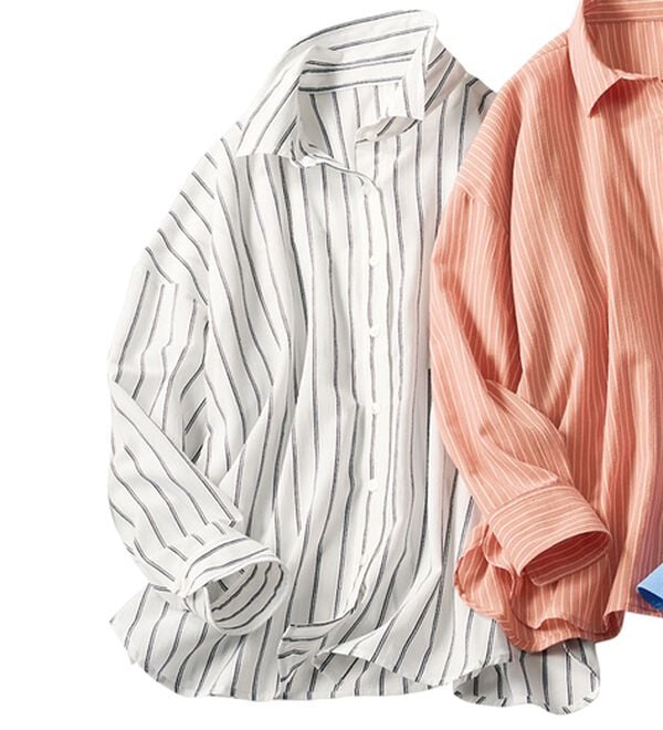 BELLUNA（ベルーナ）の「【快適Ｌａｂ．】シワになりにくい！バックシャーリングデザインシャツ（シャツ）」｜オフ白系ストライプ