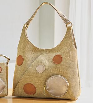 BELLUNA（ベルーナ）の「麻風ドットモチーフ手提げ（ハンドバッグ）」｜ベージュ系