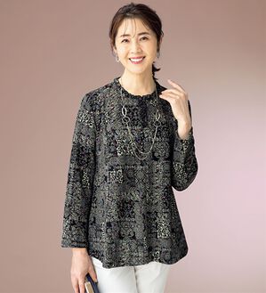 ルフラン（ルフラン）の「日本製ニットちりめんブラウス＜華蓮～かれん～＞（ブラウス）」｜幾何柄