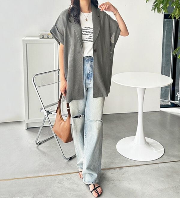 GeeRA（ジーラ）の「メッシュフレンチスリーブテーラードジャケット（テーラードジャケット）」｜詳細画像