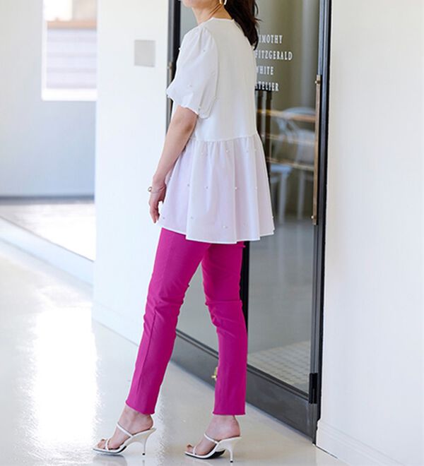 RANAN（ラナン）の「ひんやり！パール調ビーズ使いボリューム袖プルオーバー（カットソー）」｜詳細画像