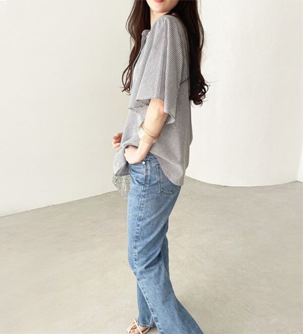 GeeRA（ジーラ）の「フレアー袖バンドカラーブラウス（ブラウス）」｜詳細画像