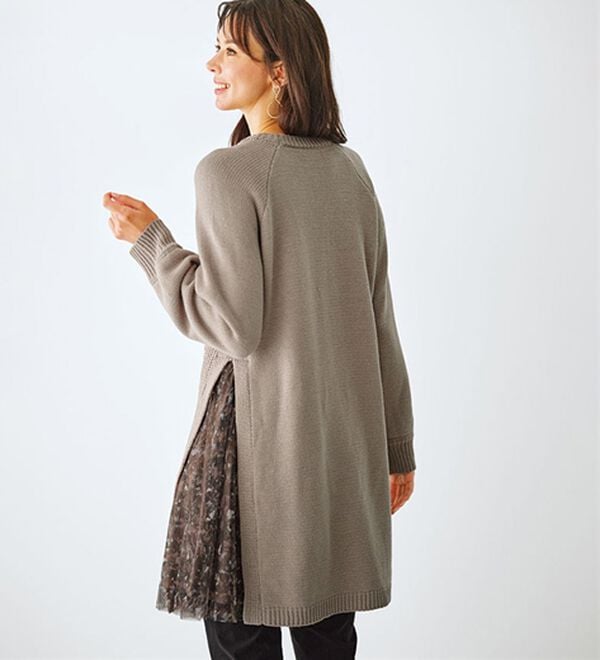 BELLUNA（ベルーナ）の「ケーブル柄ニット&times;チュール切替チュニック（チュニック）」｜詳細画像