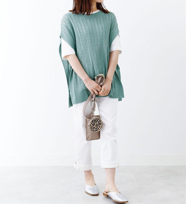 BELLUNA（ベルーナ）の「サイドリボン透かし編ベストアンサンブル（アンサンブル）」｜詳細画像