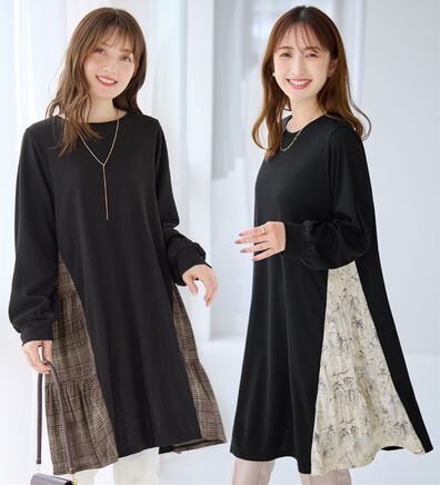 alotta（アロッタ）の「異素材切替チュニックワンピース（カットソーワンピース）」