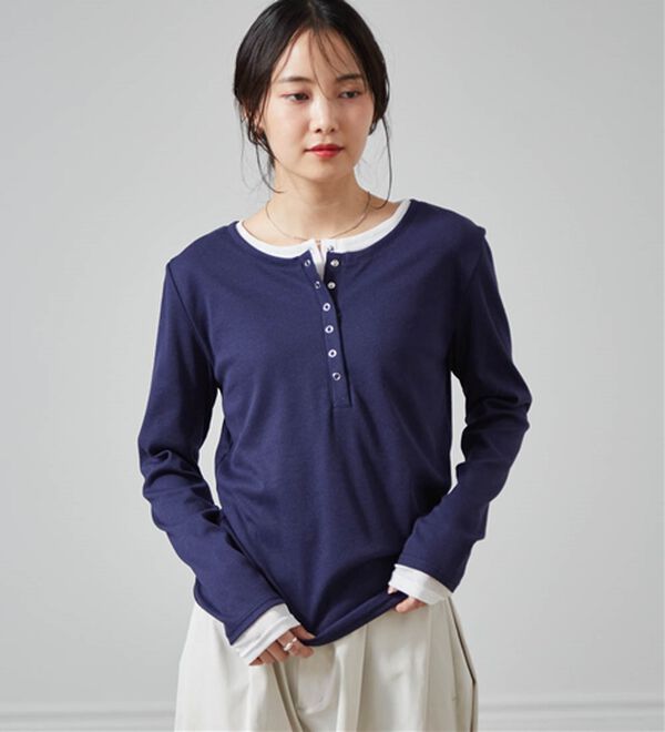 RANAN（ラナン）の「レイヤードヘンリーネックリブTシャツ（カットソー）」｜ネイビー系