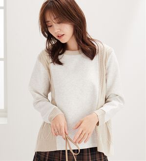 BELLUNA（ベルーナ）の「ケーブル柄ニット切替プルオーバー（カットソー）」｜杢アイボリー