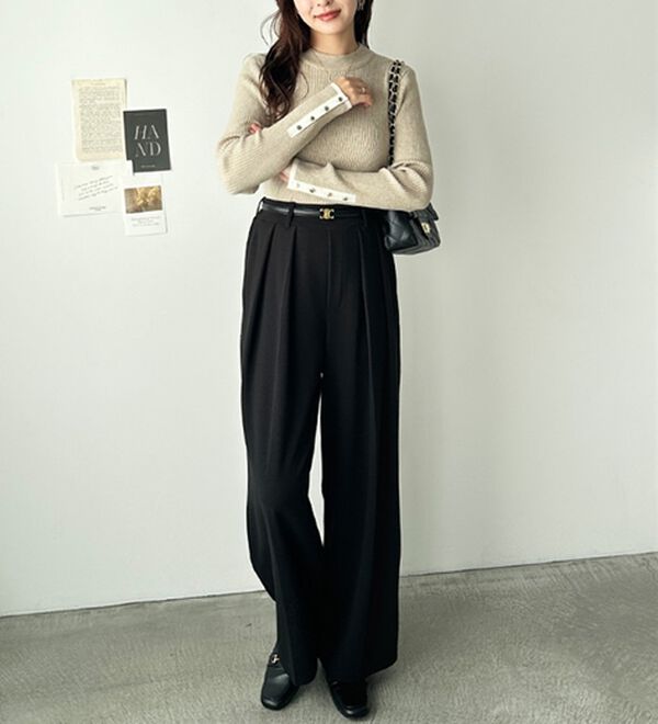 GeeRA（ジーラ）の「袖口ボタン配色ハイネックリブニット（ニット・セーター）」｜詳細画像