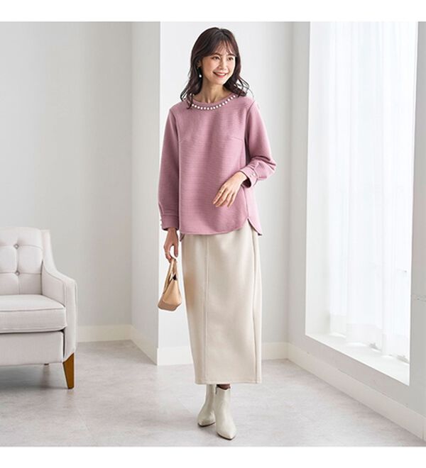 BELLUNA（ベルーナ）の「パール使いふくれジャカードプルオーバー（カットソー）」｜詳細画像