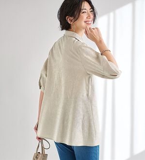 BELLUNA（ベルーナ）の「サッカー素材バックフレアーブラウス（ブラウス）」｜オフ白系ストライプ