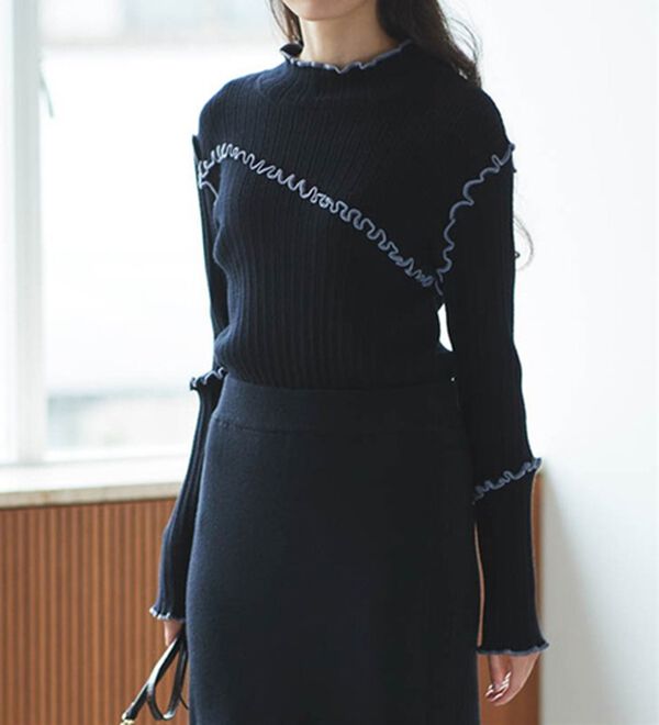 RANAN（ラナン）の「メローステッチ配色リブニット（ニット・セーター）」｜詳細画像