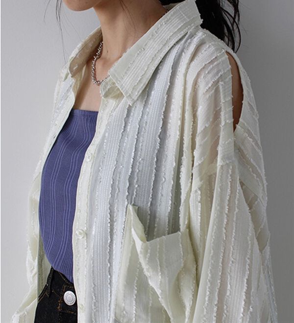 GeeRA（ジーラ）の「きらきらシアーストライプジャカードシャツ（シャツ）」｜詳細画像