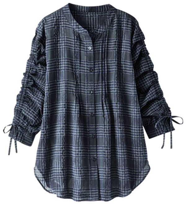 BELLUNA（ベルーナ）の「シアーチェック素材袖ドロストブラウス（シャツ）」｜詳細画像