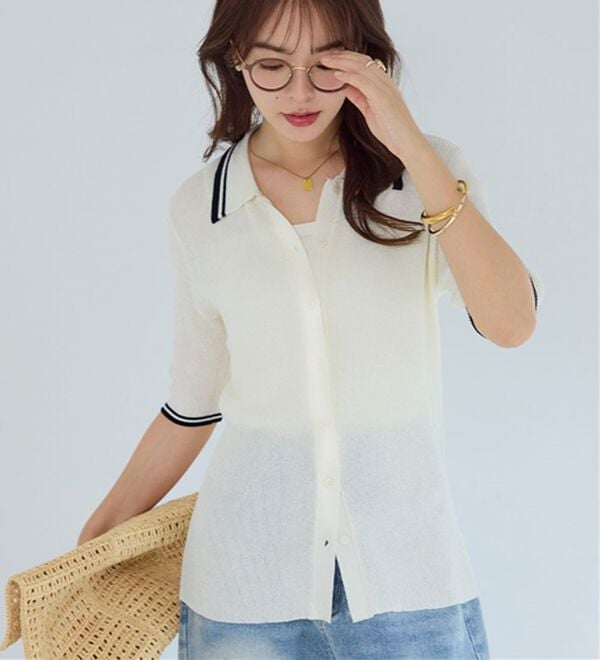 Viola e Viola（ヴィオラ エ ヴィオラ）の「アソートシアーリブニットポロシャツ（ポロシャツ）」｜詳細画像