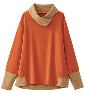 BELLUNA（ベルーナ）の「配色切替デザインプルオーバー（カットソー）」｜オレンジ／杢モカ