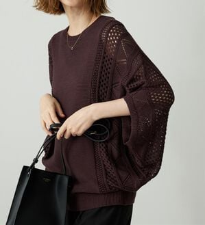 BELLUNA（ベルーナ）の「透かし編ドルマンニットプルオーバー（ニット・セーター）」｜ブラウン